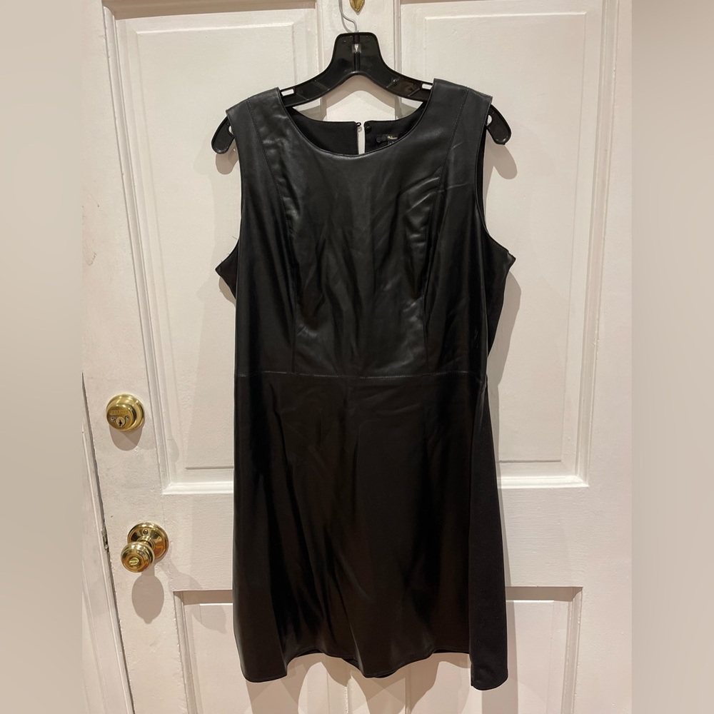 Milano sz L  front fake leather/ back knit, sleeveless black, knee length dress